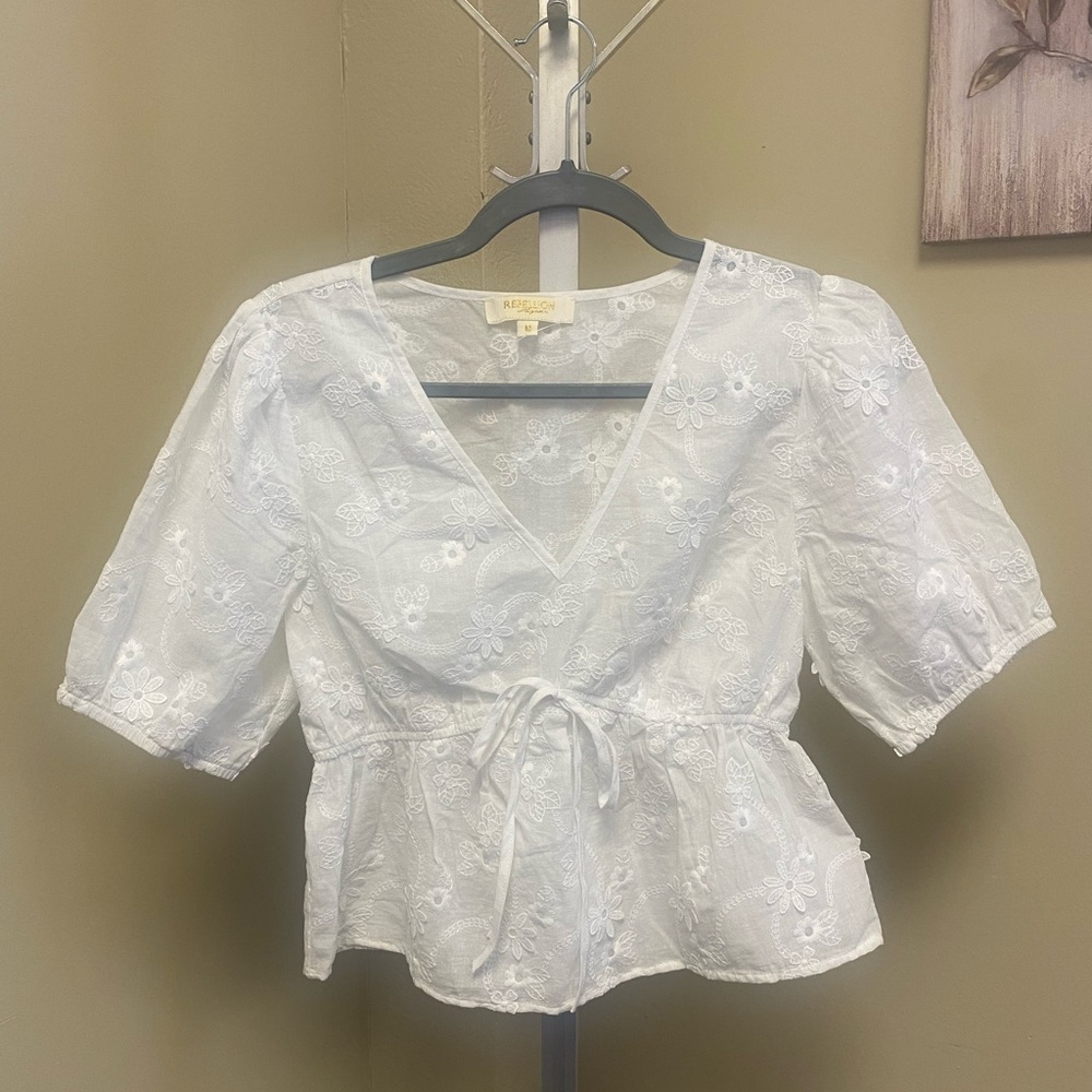Rebellion White Flutter Sleeve Wrap Blouse
